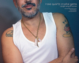 Rose Quartz Crystal + Angel Wing Necklace