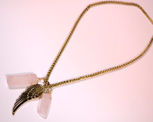 Load image into Gallery viewer, Rose Quartz Crystal + Angel Wing Necklace
