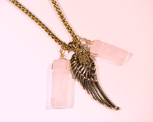 Load image into Gallery viewer, Rose Quartz Crystal + Angel Wing Necklace
